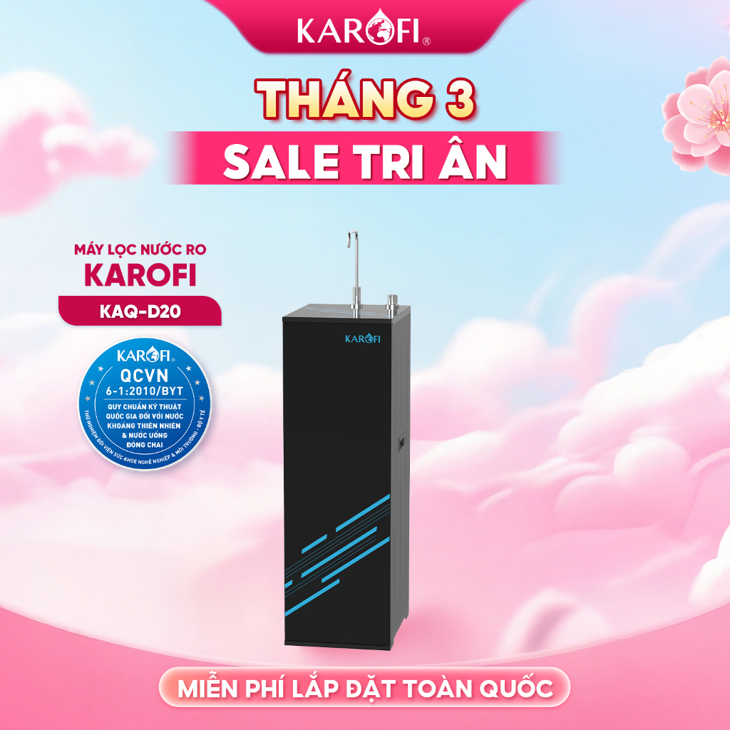 [TẶNG BỘ LÕI] Máy lọc nước RO Karofi KAQ-D20 - Lõi RO Mỹ 50 GPD - Lõi lọc Smax Pro V - Giao lắp miễn