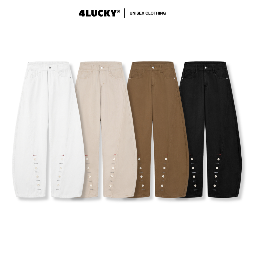 Quần Kaki Ống Vòm Phối Rã Unisex 4Lucky 6244, Quần Ống Rộng Phối Nút Cá Tính Thoáng Mát Nam Nữ