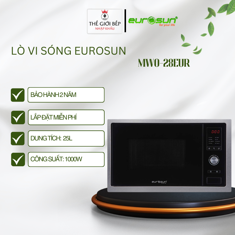 Lò Vi Sóng Eurosun MWO-28EUR – Dung Tích 28L – Công Suất Nướng 1000W – Tự Động Mở Cửa