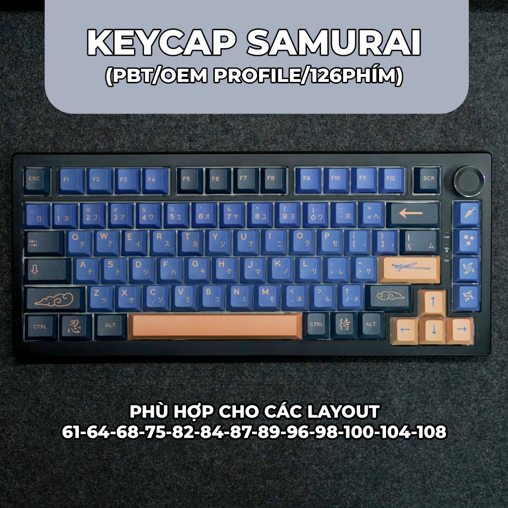 Bộ Keycap Cho Bàn Phím Cơ GMK Samurai Blue Thick PBT Cherry Profile 126 Phím Của EZPC