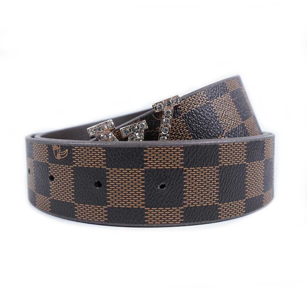 Thắt lưng nam  may cạnh đính đá full, dây lưng nam caro khóa cài A1C7