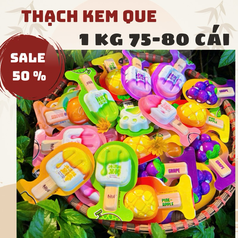 [XẢ KHO 50%] 1KG Thạch Kem Que Mix Vị Trái Cây (75-80 Cái) - Thạch Pudding Núng Nính, Mát Lạnh, Đồ Ăn Vặt Bé Mê