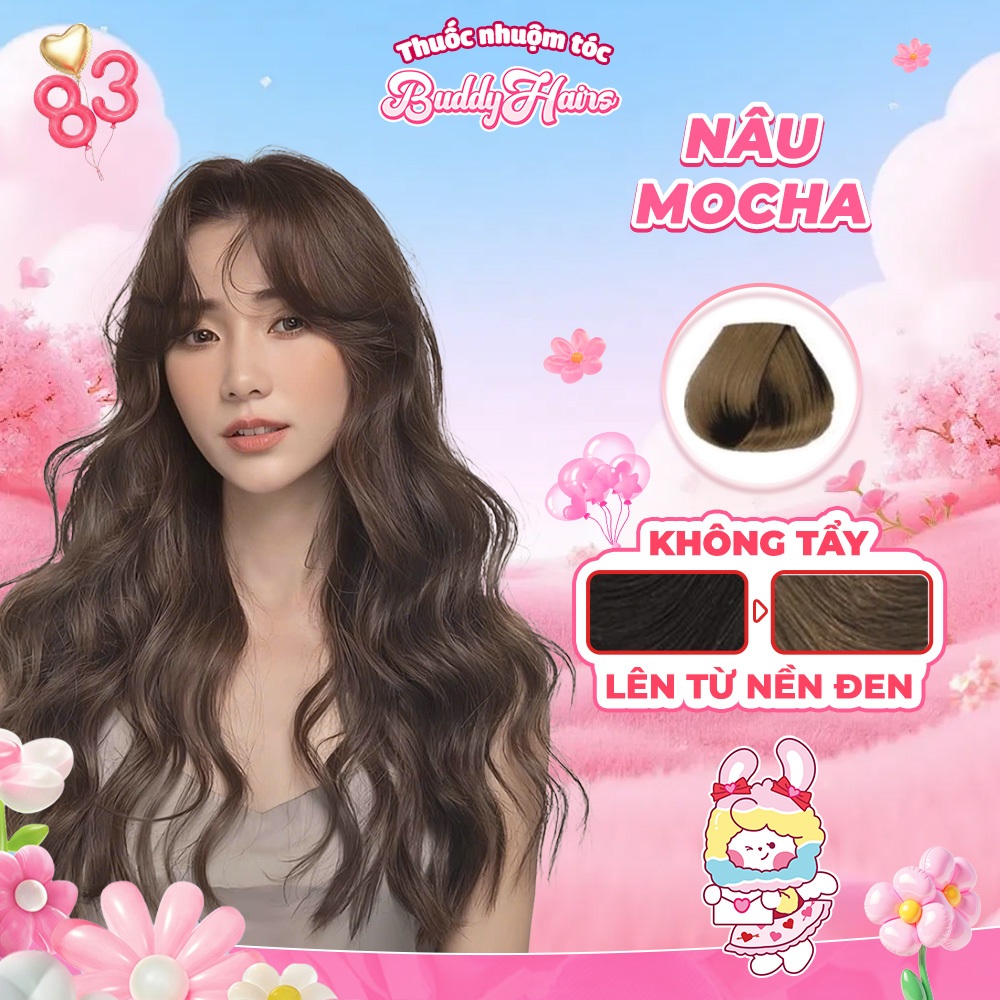 Thuốc nhuộm tóc màu NÂU MOCHA - NÂU TRÀ ĐEN thuốc nhuộm tóc không cần tẩy, kem nhuộm tóc tại nhà Buddyhairs tặng kèm dụn