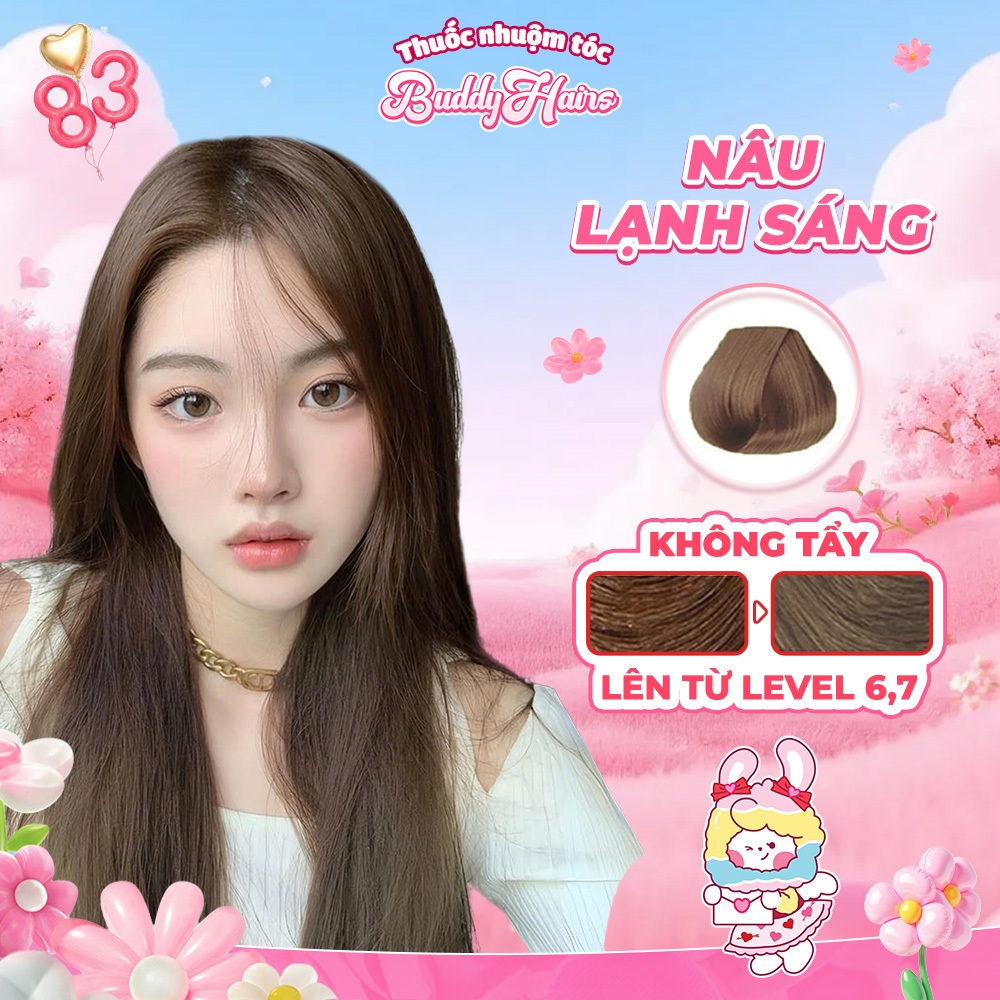 Thuốc nhuộm tóc Nâu Lạnh Sáng, Nâu Lạnh, Nâu Trà Sáng không cần dùng Thuốc tẩy tóc Buddyhairs, Buddy