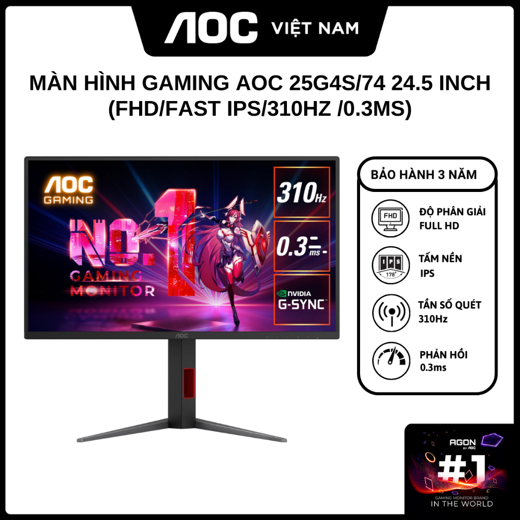 Màn Hình Gaming AOC 25G4S 24.5 inch (FHD/Fast IPS/310Hz /0.3ms) - Hàng Chính Hãng