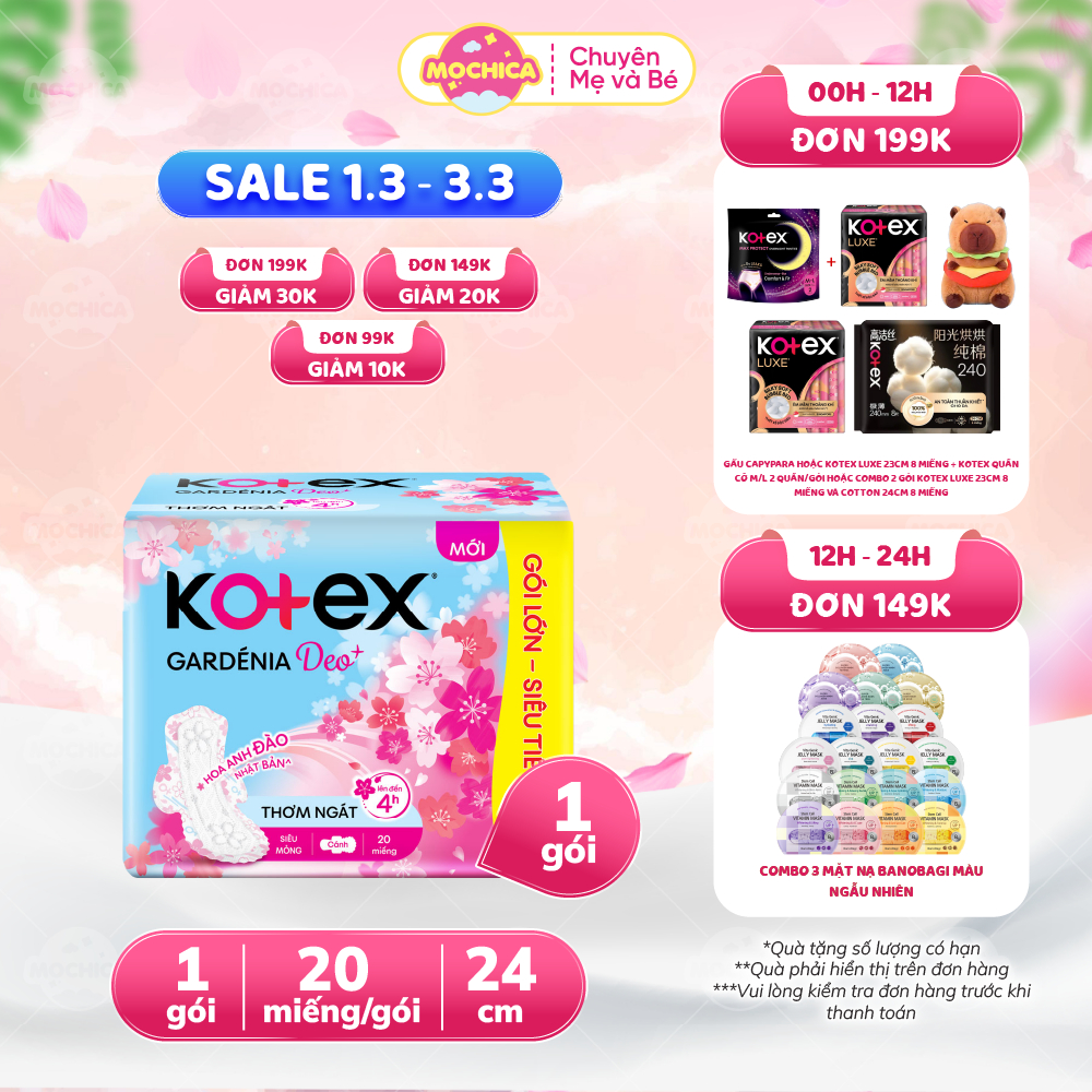 Băng vệ sinh Kotex Gardenia Deo 20 miếng, siêu mỏng mặt bông mềm mại - Mochishop _Mochica