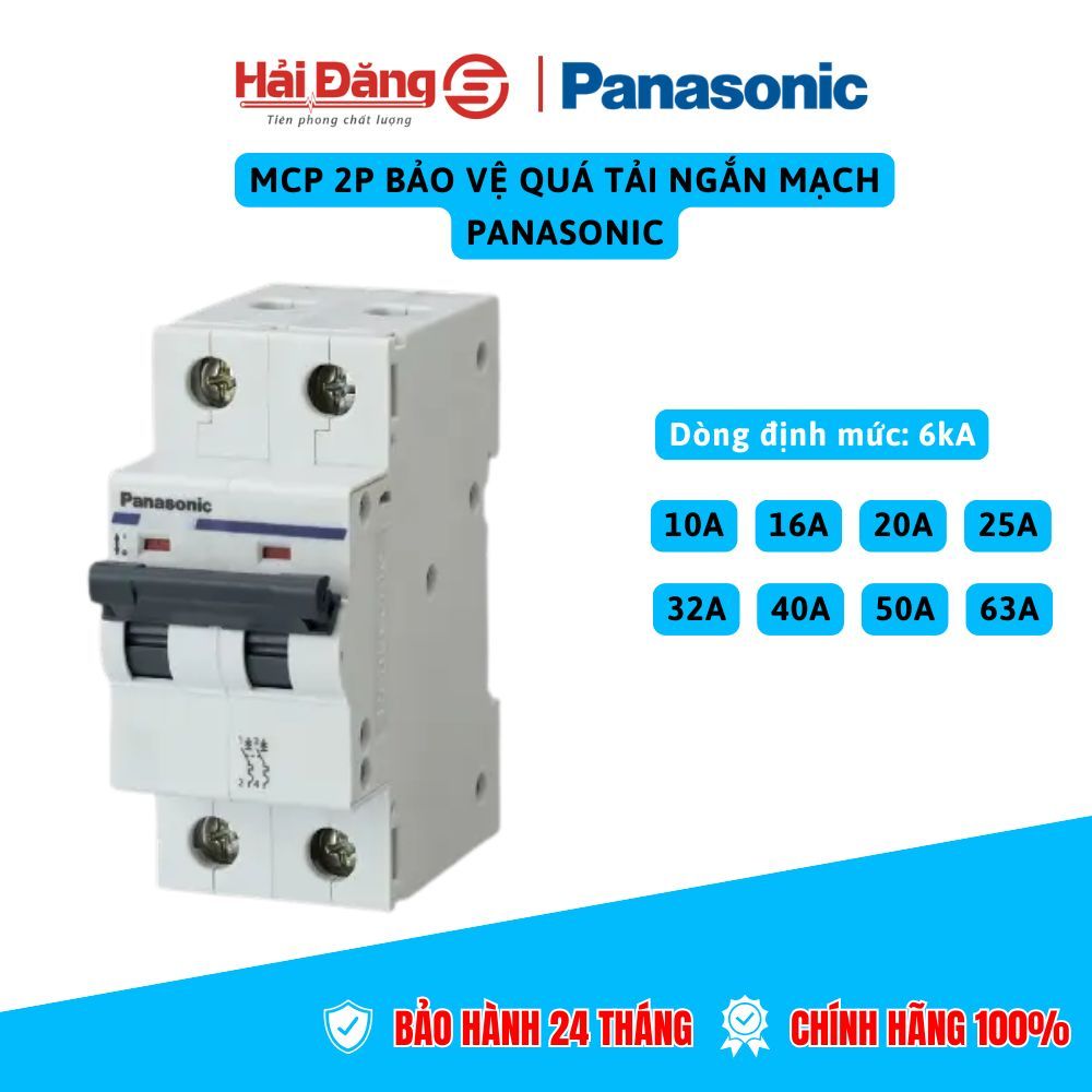 Aptomat bảo vệ quá tải, ngắn mạch Panasonic MCB 2 Pha 2 tép 10A, 16A, 20A, 25A, 32A, 40A, 50A, 63A