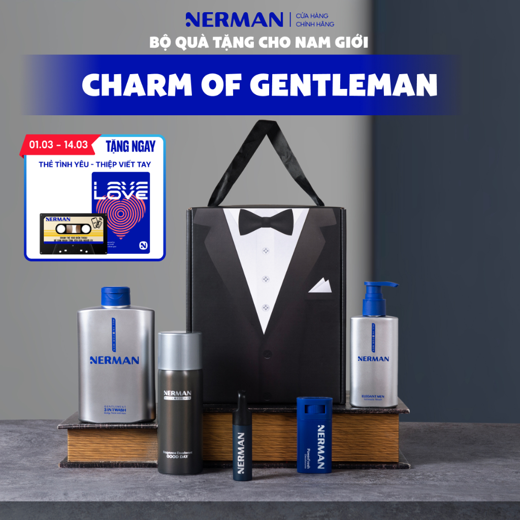Bộ quà tặng cho nam Charm Of Gentleman - Sữa tắm gội 3in1 350ml & DDVS nam 100ml & Xịt khử mùi