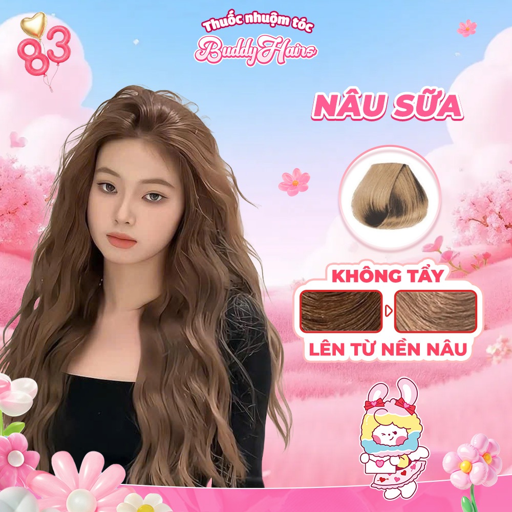 Thuốc nhuộm tóc màu NÂU SỮA, NÂU TRÀ SỮA, thuốc nhuộm tóc không cần tẩy, kem nhuộm tóc tại nhà Buddyhairs tặng kèm