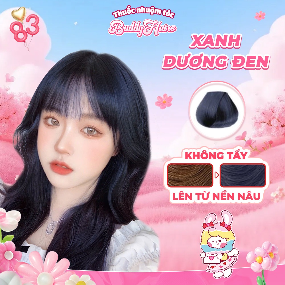 Thuốc nhuộm tóc màu XANH DƯƠNG ĐEN, XANH ĐEN, XANH THAN thuốc nhuộm tóc không cần tẩy, kem nhuộm tóc tại nhà Buddyhairs