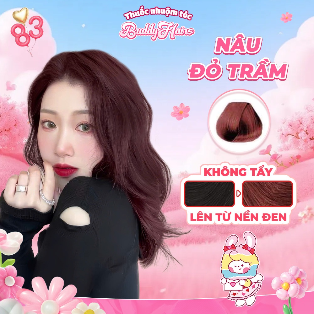 Thuốc nhuộm tóc màu NÂU ĐỎ TRẦM, NÂU ĐỎ ĐẤT thuốc nhuộm tóc không cần tẩy, kem nhuộm tóc tại nhà Buddyhairs tặng kèm dụn
