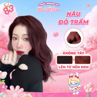 Thuốc nhuộm tóc màu NÂU ĐỎ TRẦM, NÂU ĐỎ ĐẤT thuốc nhuộm tóc không cần tẩy, kem nhuộm tóc tại nhà Buddyhairs tặng kèm dụn