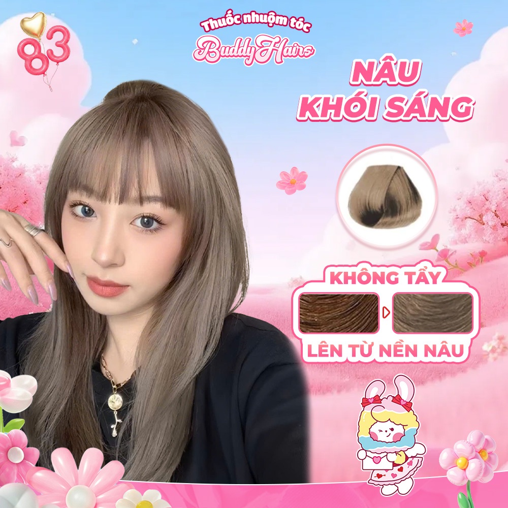 Thuốc nhuộm tóc màu NÂU KHÓI SÁNG, thuốc nhuộm tóc không cần tẩy, kem nhuộm tóc tại nhà Buddyhairs tặng kèm dụng cụ