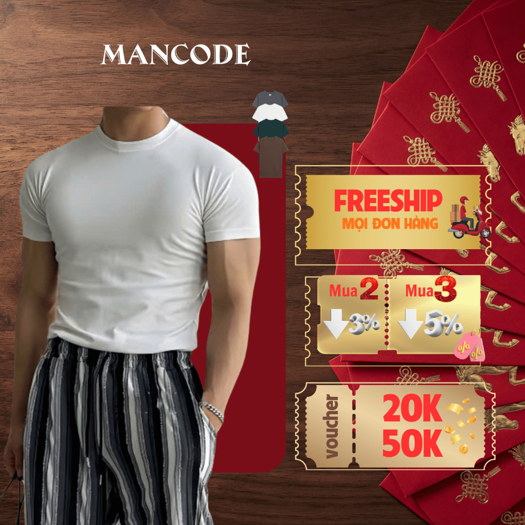 Áo thun nam MANCODE sợi gân cổ tròn ôm body AT06