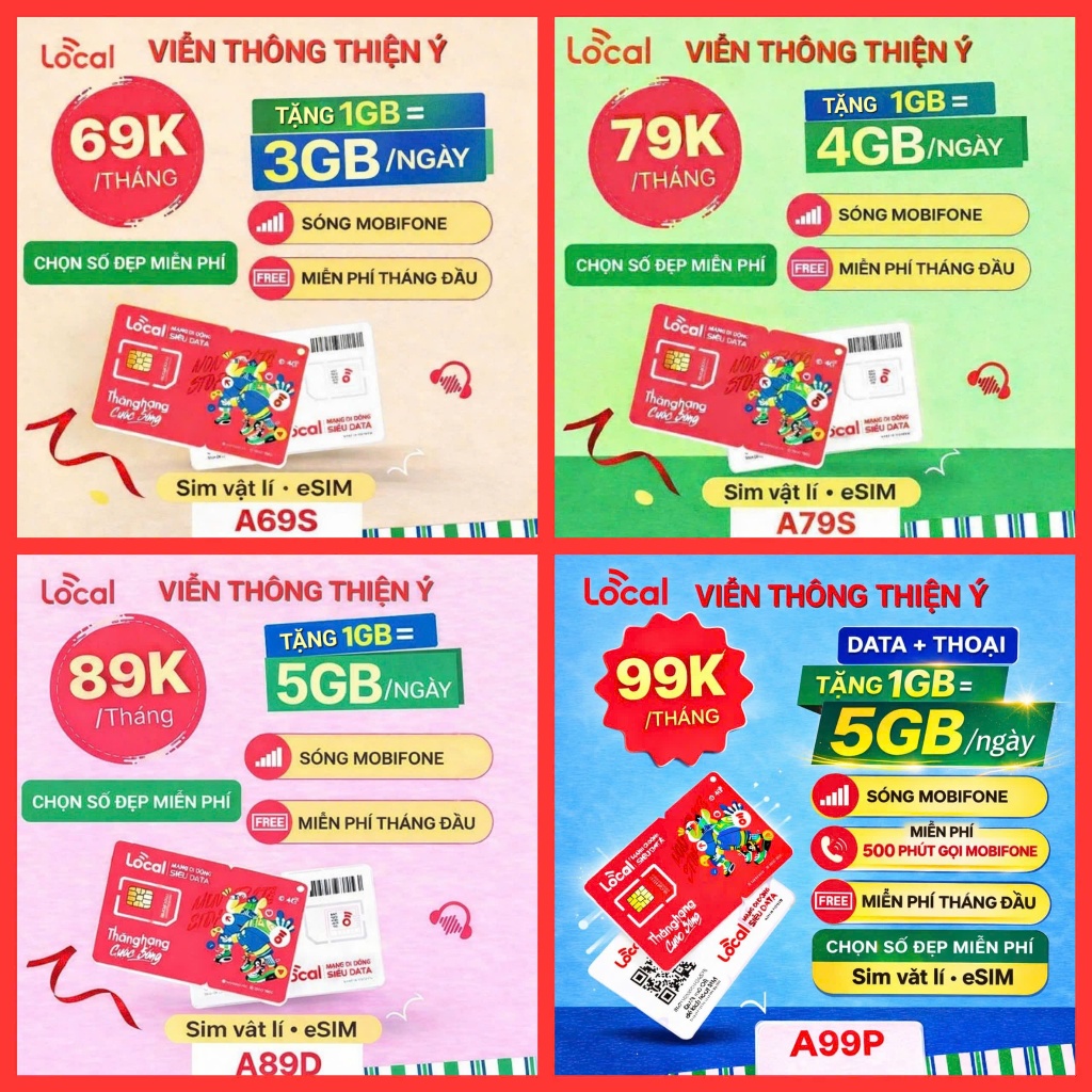 SIM SÓNG MOBIFONE 5G - 4G LOCAL - VNSKY A79 A68 A69 A89{Sim vật lí & Esim}