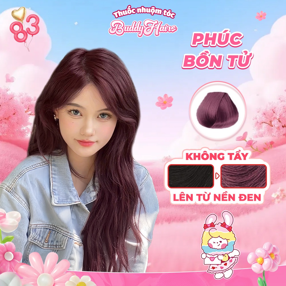 Thuốc nhuộm tóc màu PHÚC BỒN TỬ, ĐỎ ÁNH TÍM thuốc nhuộm tóc không cần tẩy, kem nhuộm tóc tại nhà Buddyhairs tặng kèm