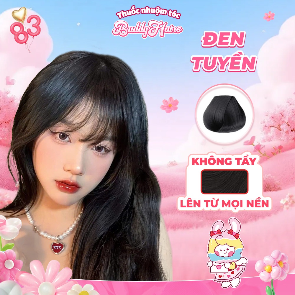 Thuốc nhuộm tóc màu ĐEN TUYỀN, ĐEN TỰ NHIÊN, thuốc nhuộm tóc không cần tẩy, kem nhuộm tóc tại nhà Buddyhairs tặng kèm dụ