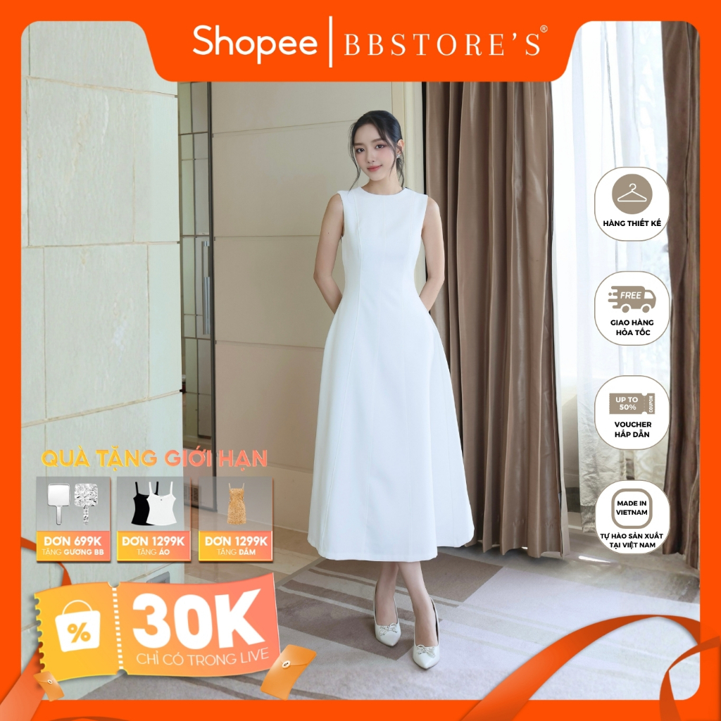 BBSTORE'S Đầm Dự Tiệc Dài Xòe Cổ Tròn Form Sát Nách Quyến Rũ - D4253A