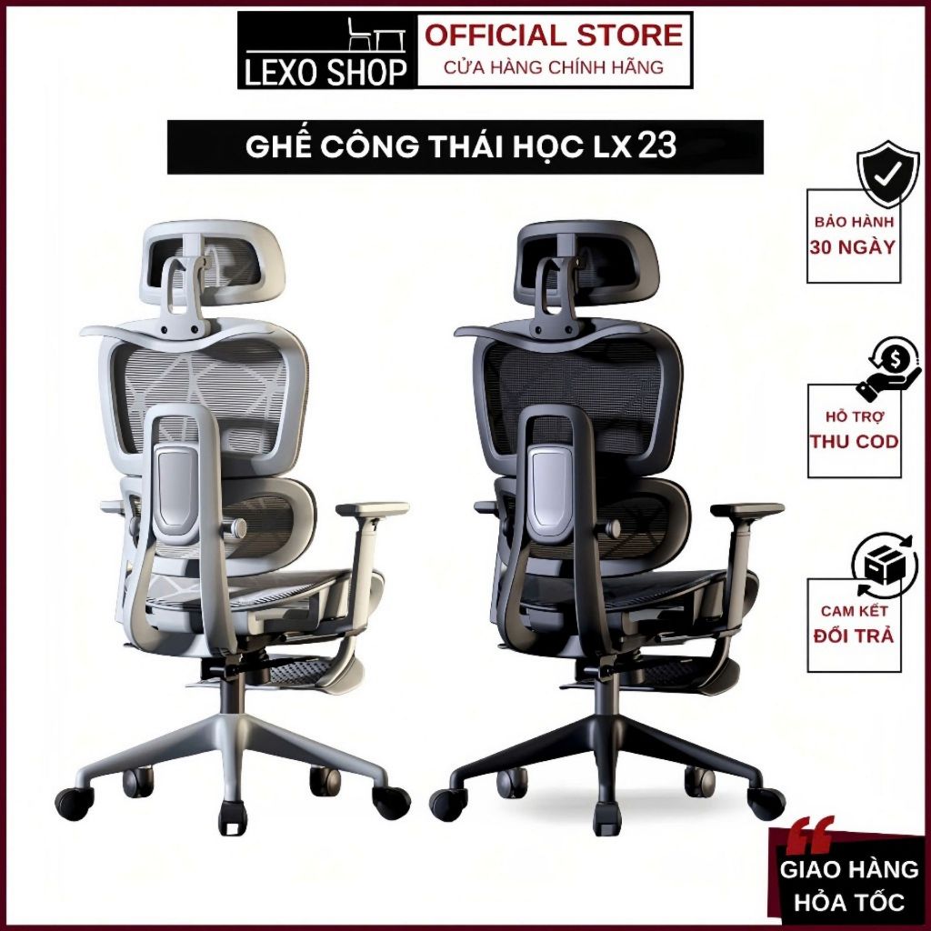 Ghế Công Thái Học LEEXO SHOP LX23 Cao Cấp, Kiểu Dáng Ngả Lưng 150 Độ, Có Gác Chân Thoải Mái, Đàn Hồi