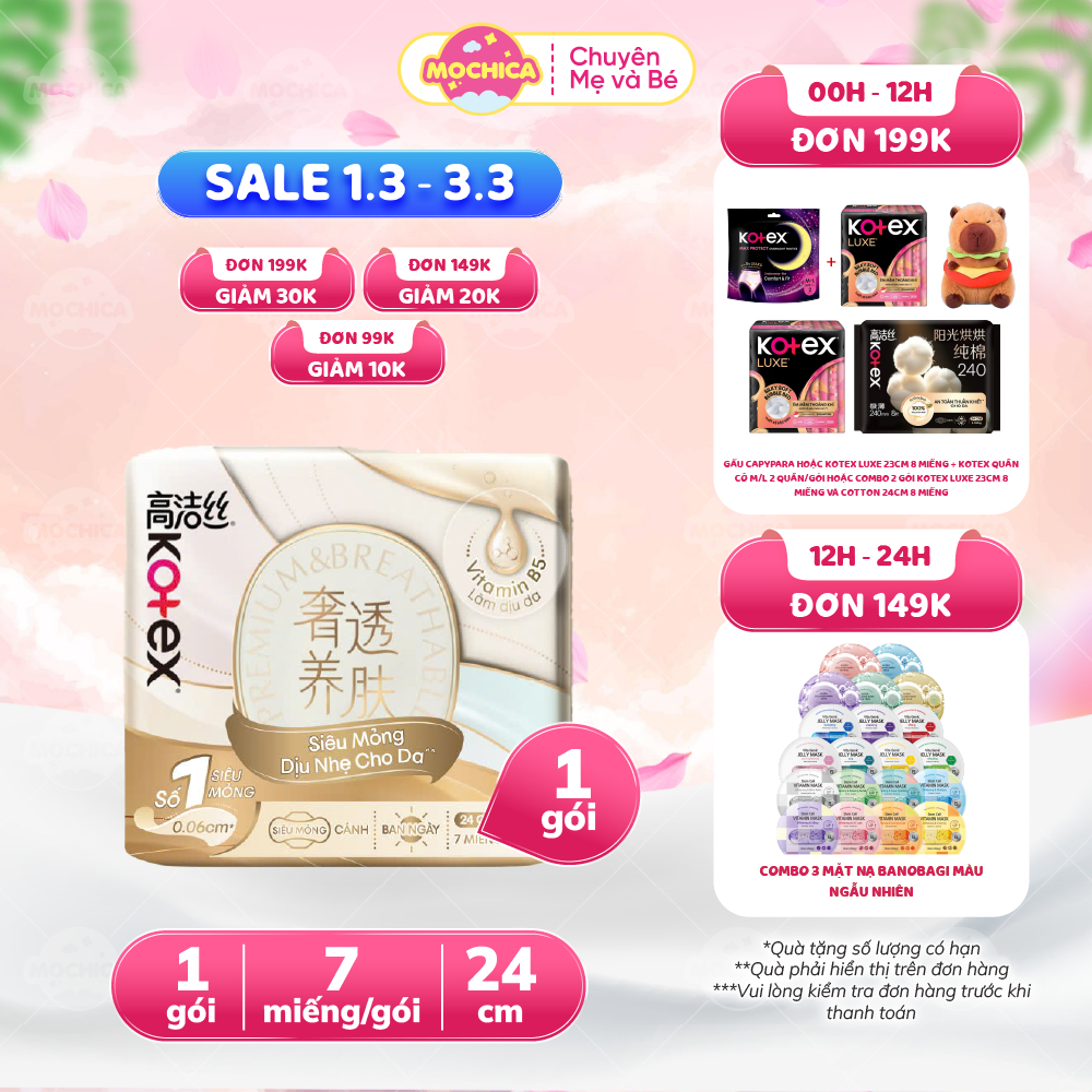 Băng Vệ Sinh Kotex Cicada Siêu Mỏng Cánh 24cm 7 miếng_Mochica