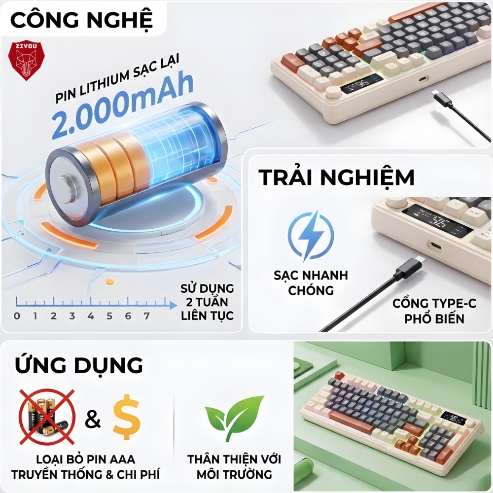 Bàn Phím Không Dây Free Wolf M96 -  Tích Hợp Màn Hình, Núm Xoay, Gõ Êm Giảm Ồn, Dung Lượng Pin Lớn | BigBuy360 - bigbuy360.vn