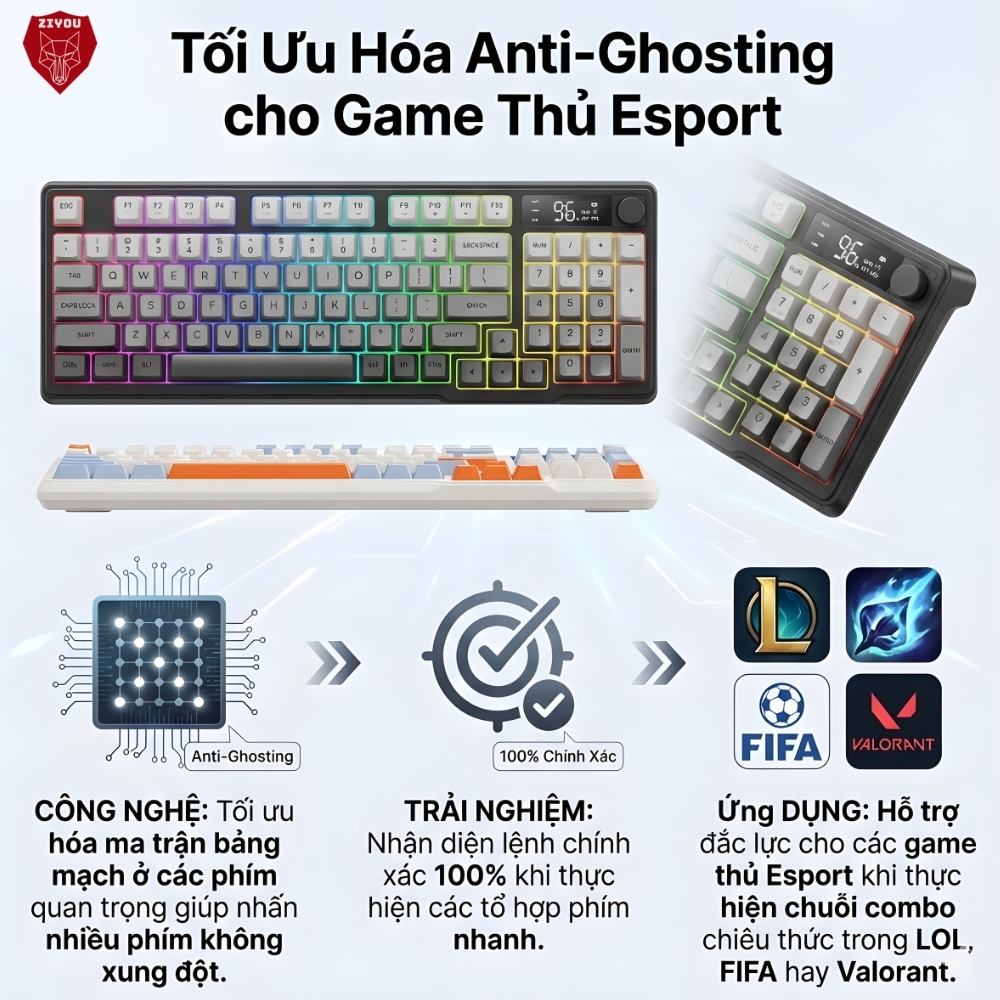 Bàn Phím Không Dây Free Wolf M96 -  Tích Hợp Màn Hình, Núm Xoay, Gõ Êm Giảm Ồn, Dung Lượng Pin Lớn | BigBuy360 - bigbuy360.vn