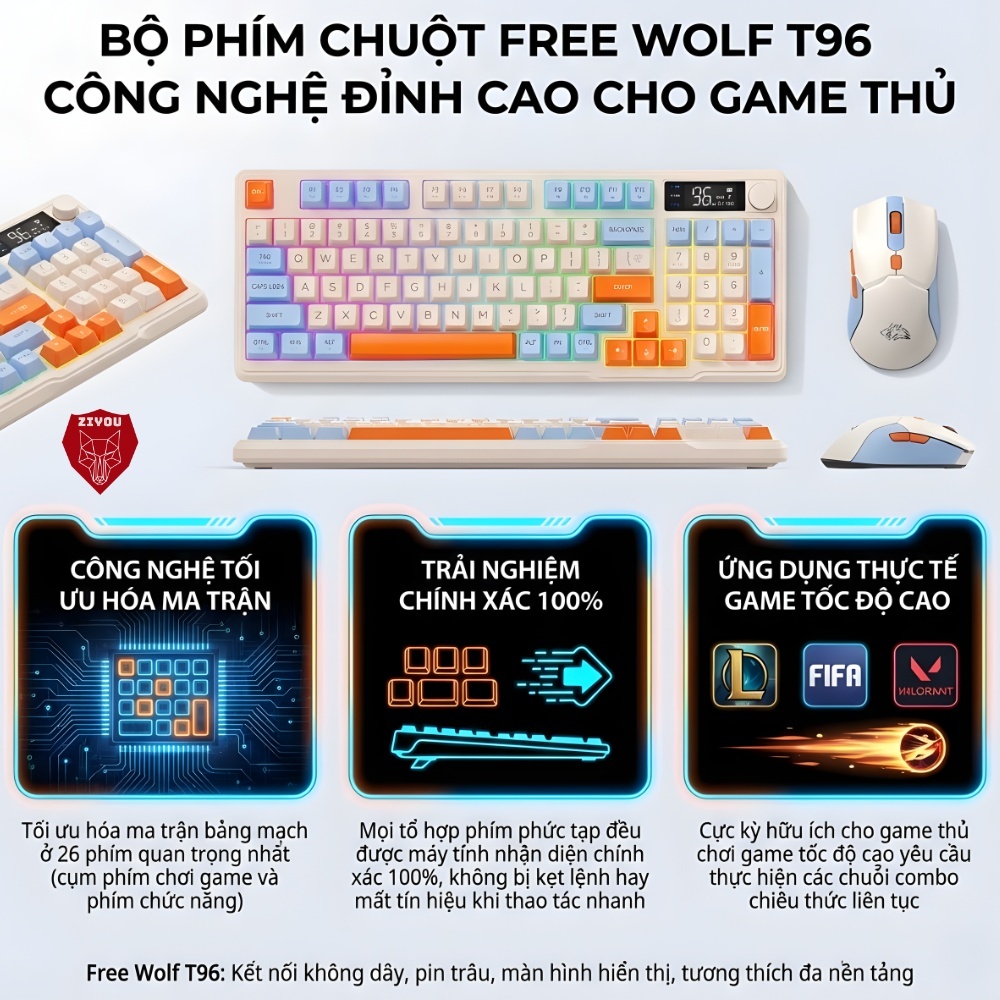 Bộ Phím Chuột Bluetooth Văn Phòng Ziyou T96 LED Màn Hình LCD, Pin Sạc, Gõ Êm Cho Điện Thoại PC Lap | BigBuy360 - bigbuy360.vn