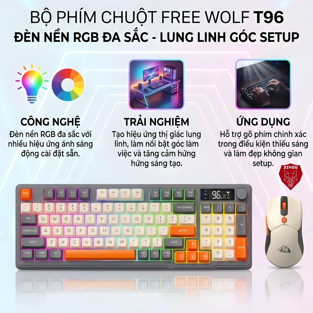 Bộ Phím Chuột Bluetooth Văn Phòng Ziyou T96 LED Màn Hình LCD, Pin Sạc, Gõ Êm Cho Điện Thoại PC Lap | BigBuy360 - bigbuy360.vn