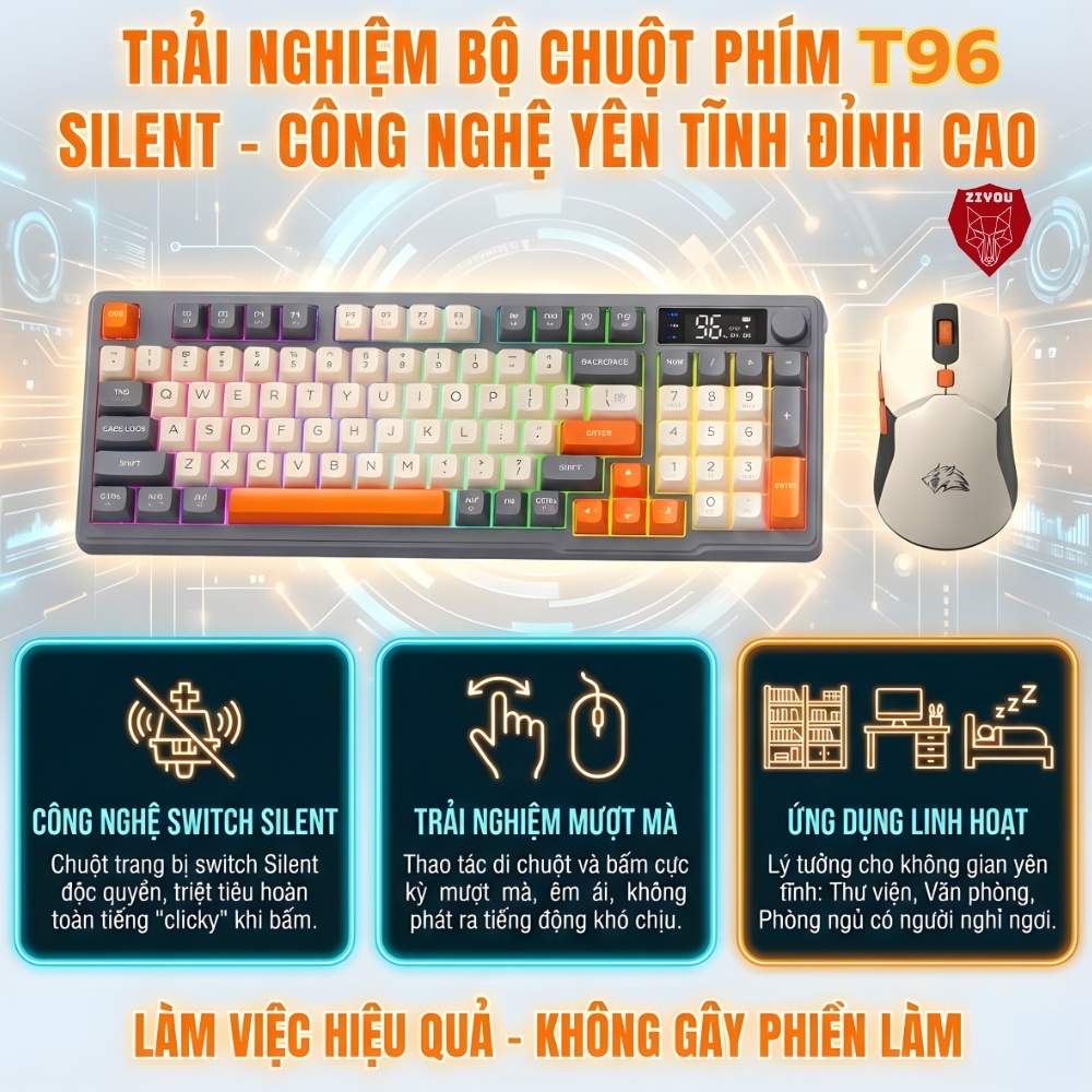 Bộ Phím Chuột Bluetooth Văn Phòng Ziyou T96 LED Màn Hình LCD, Pin Sạc, Gõ Êm Cho Điện Thoại PC Lap | BigBuy360 - bigbuy360.vn