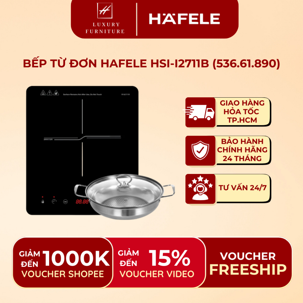 [Giao hỏa tốc HCM] [Tặng kèm nồi inox] Bếp từ đơn Hafele HS-I2711B 536.61.890