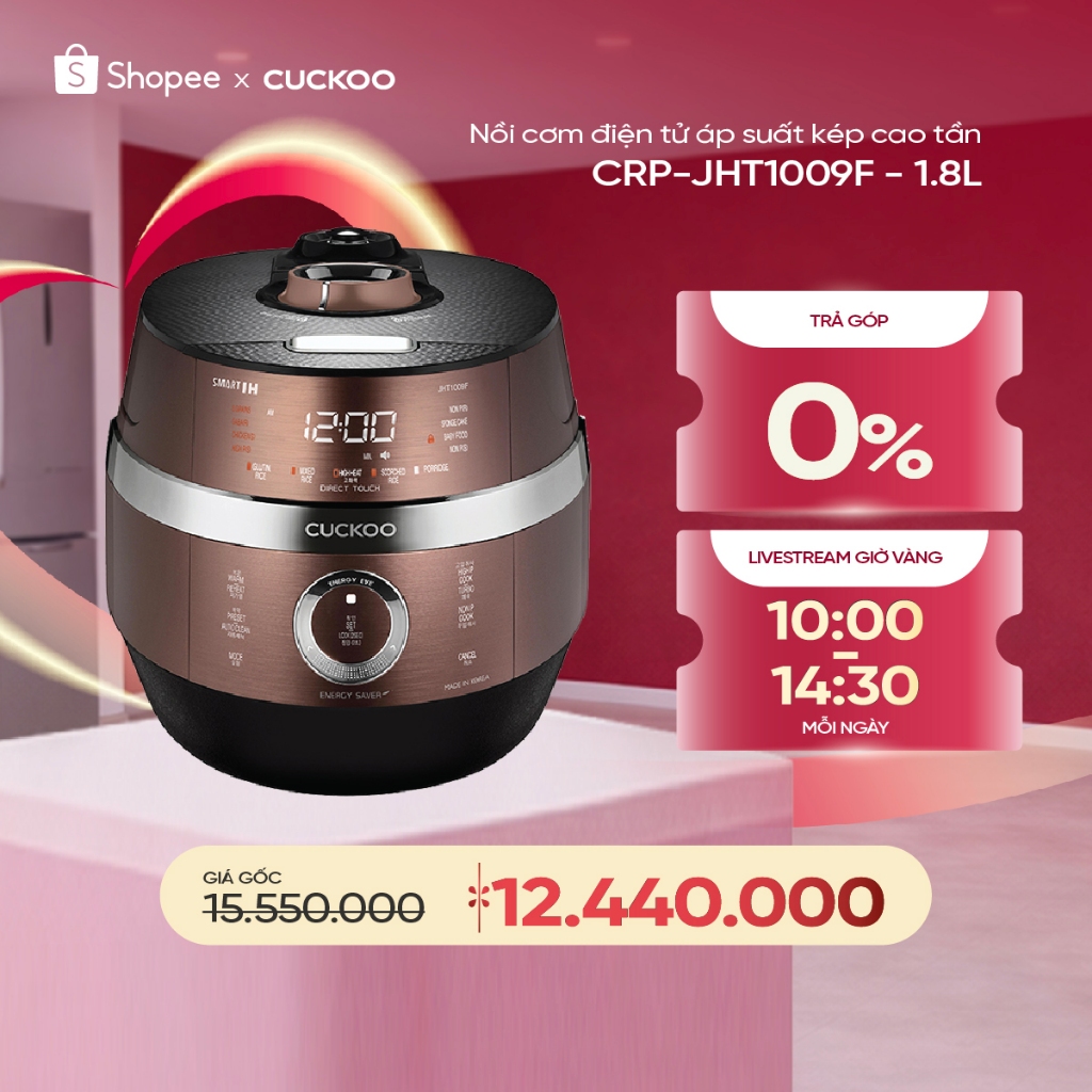 Nồi Cơm Điện Áp Suất Cao Tần CUCKOO 1,8 lít CRP-JHT1009F - Hàng chính hãng