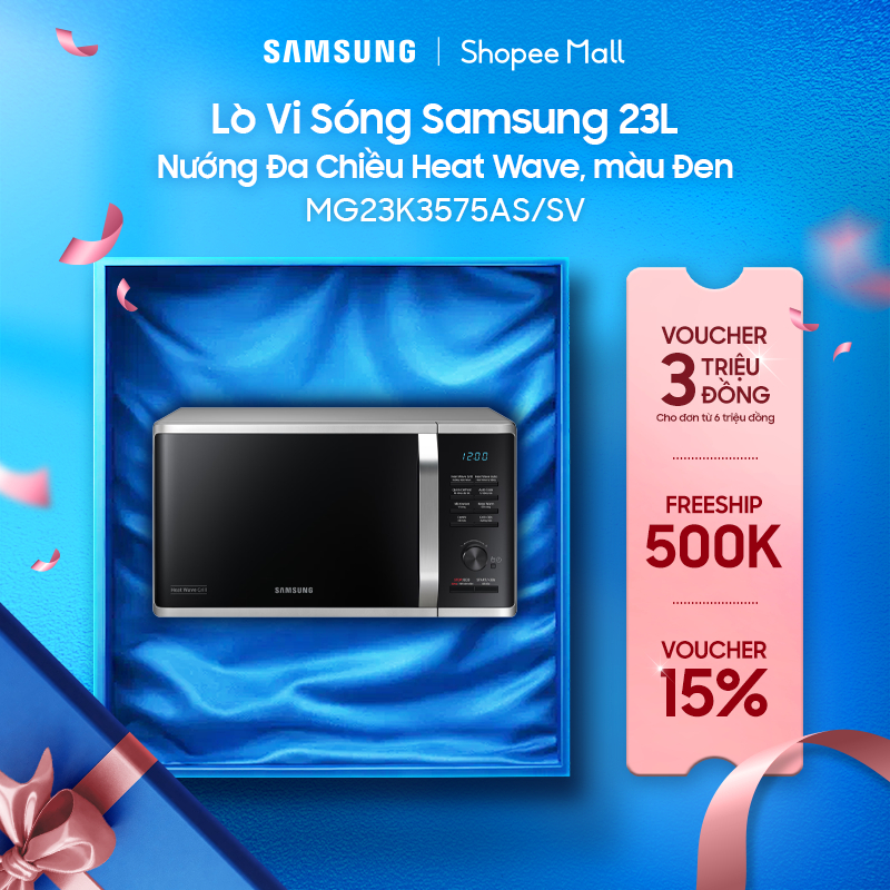 Lò Vi Sóng Samsung 23L MG23K3575AS/SV - Nướng Đa Chiều Heat Wave, màu Đen
