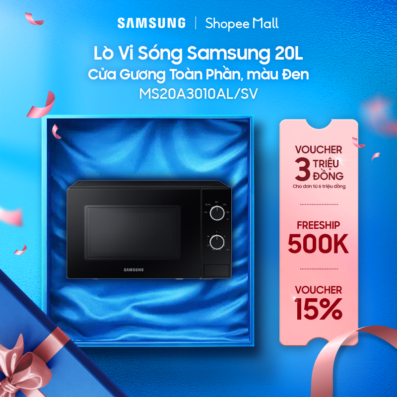 Lò Vi Sóng Samsung 20L MS20A3010AL/SV - Cửa Gương Toàn Phần, màu Đen
