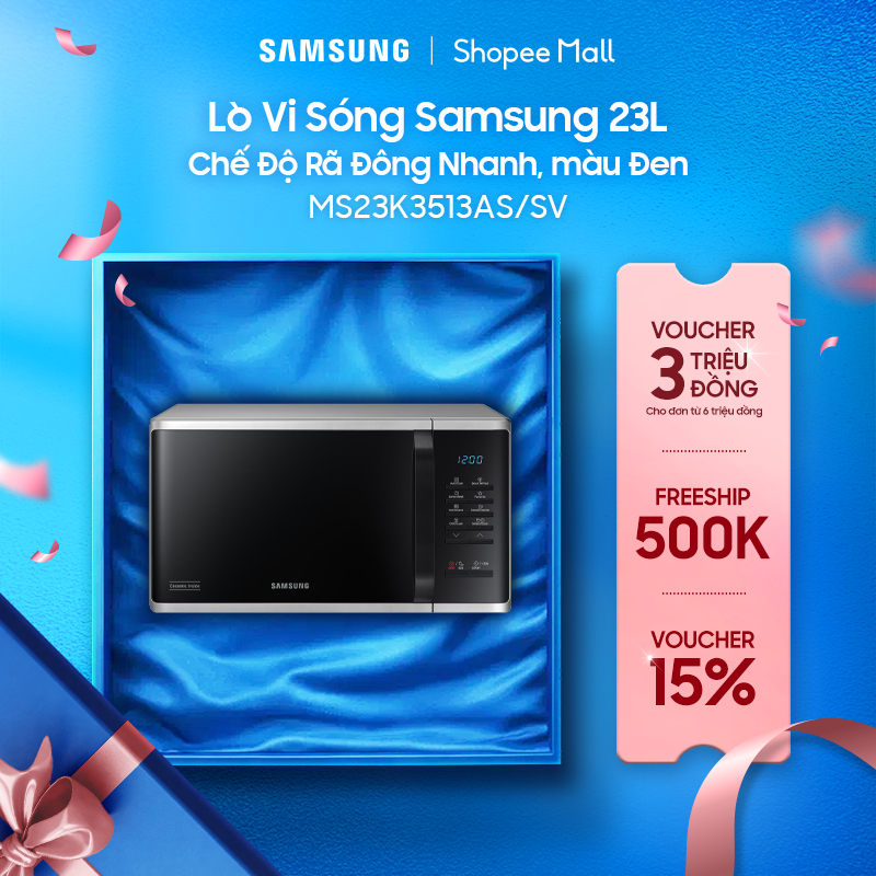 Lò Vi Sóng Samsung 23L MS23K3513AS/SV - Chế Độ Rã Đông Nhanh, màu Đen