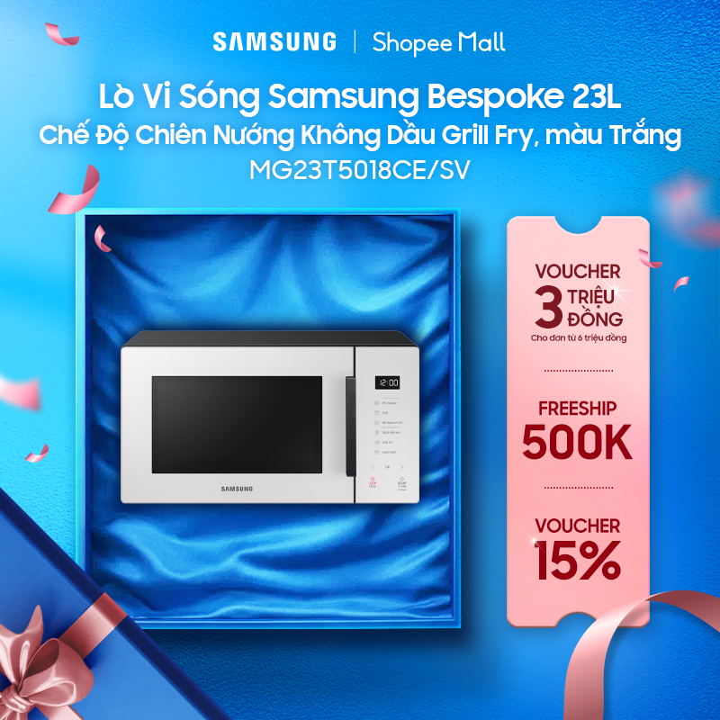 Lò Vi Sóng Samsung Bespoke 23L MG23T5018CE/SV - Chế Độ Chiên Nướng Không Dầu Grill Fry, màu Trắng