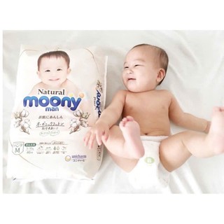 [Có tem] Bỉm quần/dán MOONY NATURAL trắng nhập khẩu