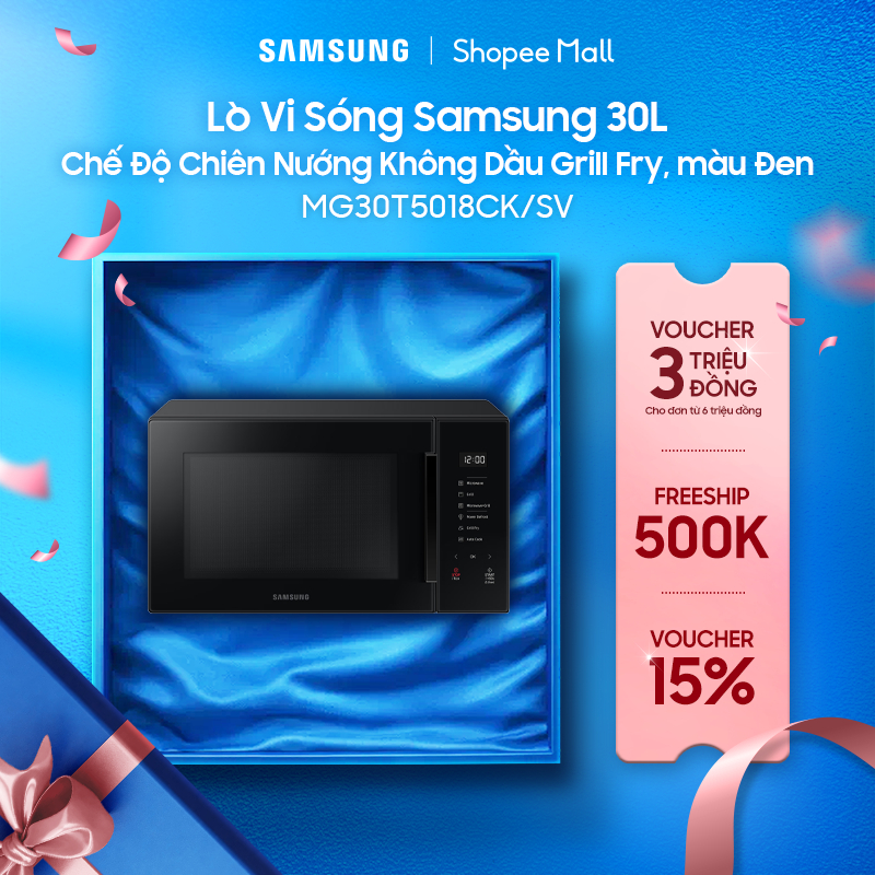 Lò Vi Sóng Samsung 30L MG30T5018CK/SV - Chế Độ Chiên Nướng Không Dầu Grill Fry, màu Đen