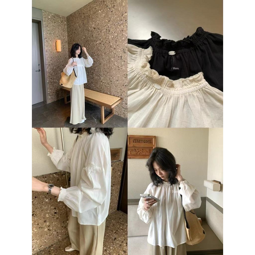 [Nana studio x Her] Áo sơ mi đũi tay phồng dang baby doll