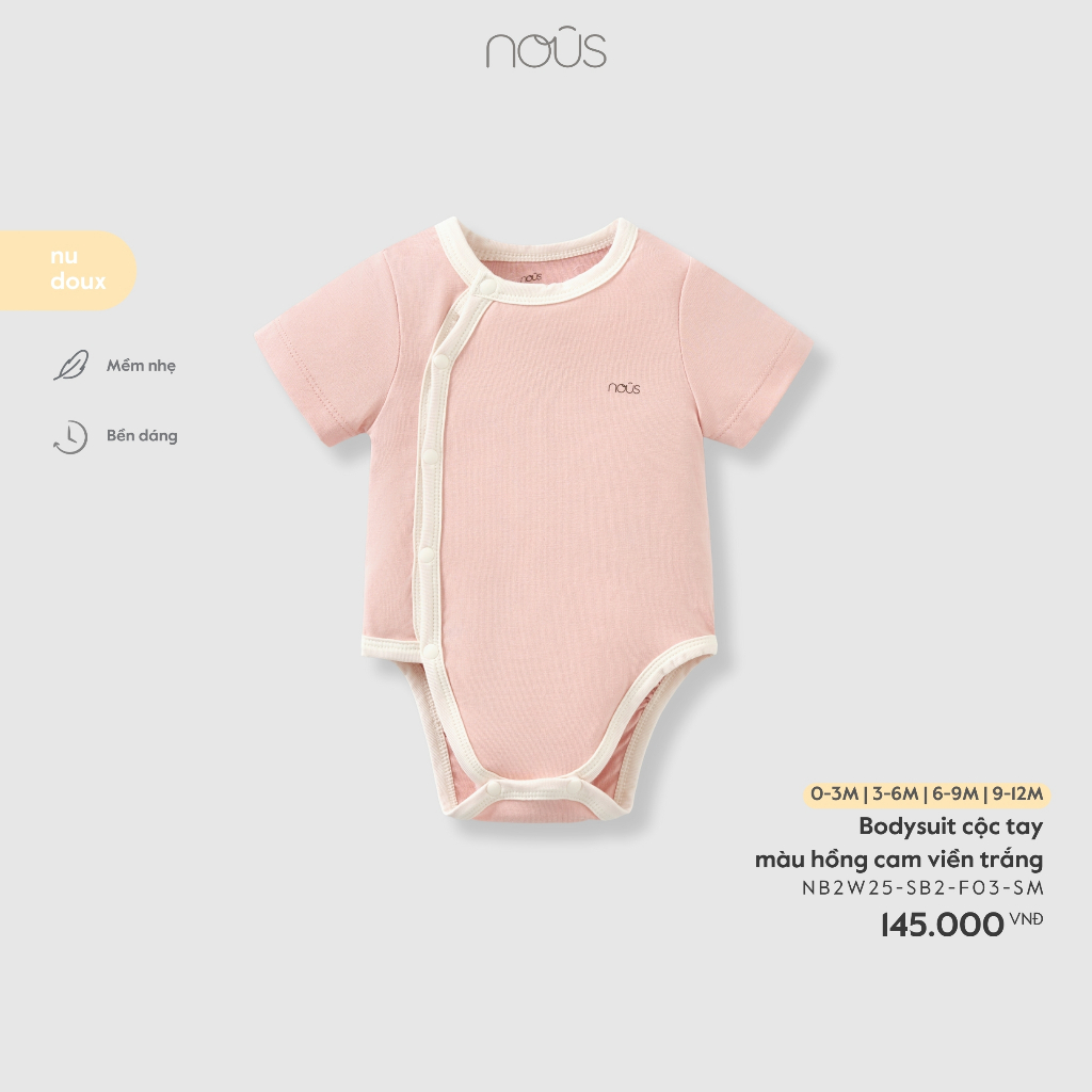 Nous Baby Bodysuit cộc tay, bộ liền thân, body chip bé trai bé gái cài lệch mát thoáng bé dưới 10.5kg BST T3