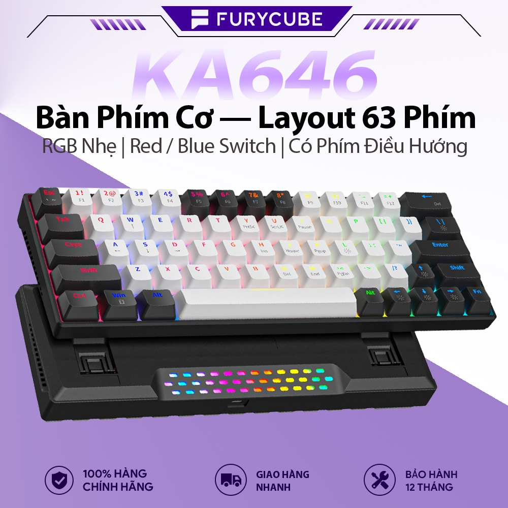 Bàn Phím Cơ Gaming ZIFRIEND KA646 63 Phím, RGB, Hotswap, Red/Blue Switch, Type-C Có Dây, Layout 60%