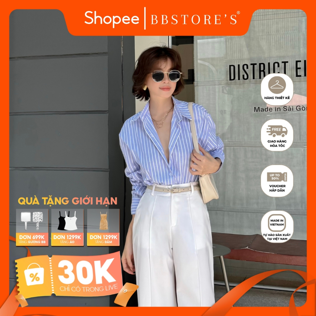 BBSTORE’S Áo Sơ Mi Linen Sọc Xanh Công Sở - A3280