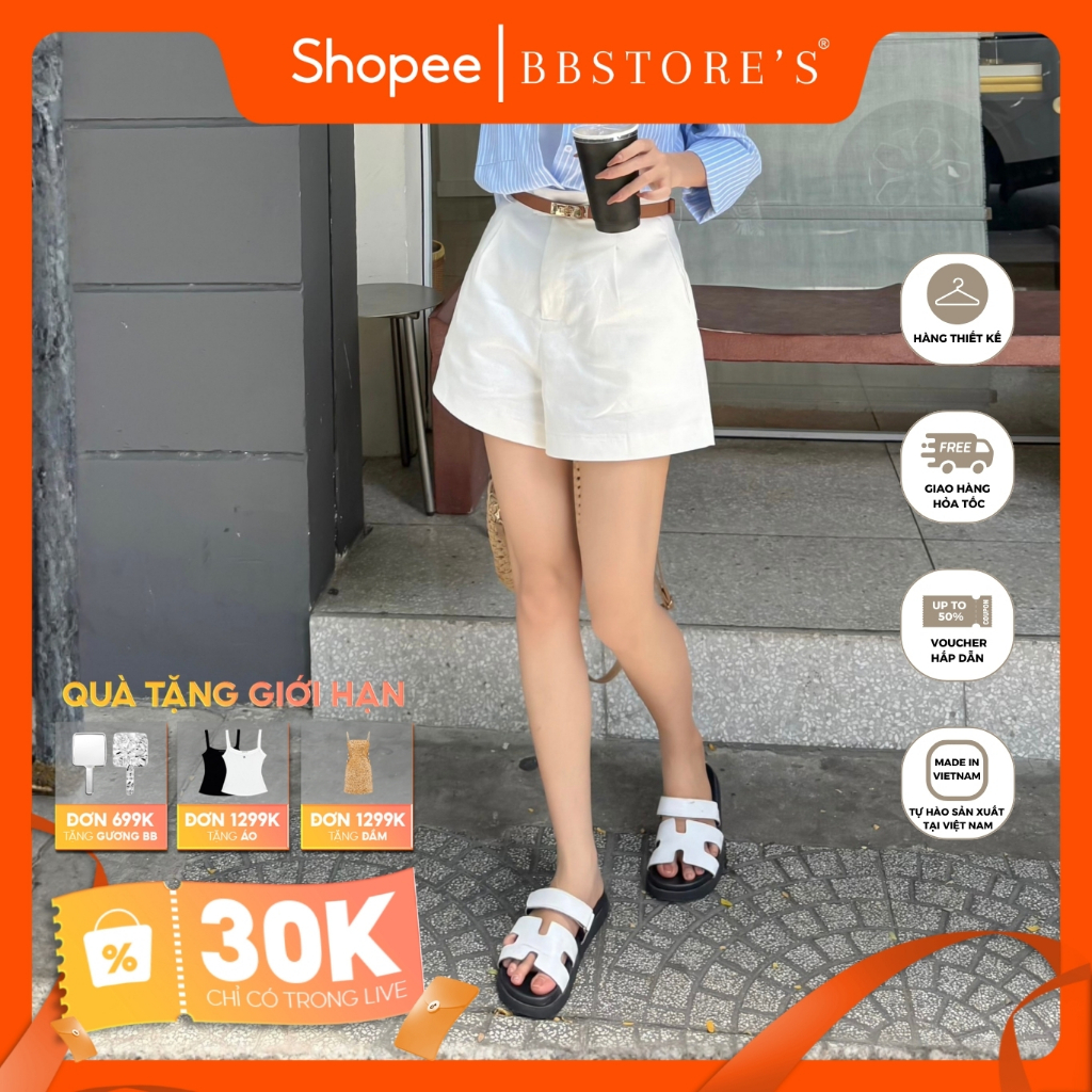 BBSTORE’S Quần Short Kaki Lưng Cao Bản Đỉa Nhỏ Thanh Lịch - Q3117
