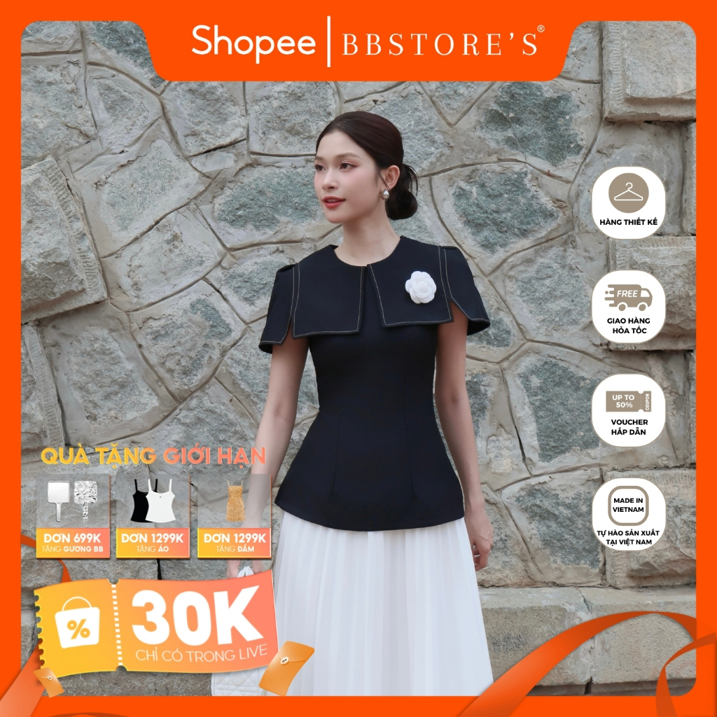 BBSTORE’S Áo Kiểu Peplum Cổ Cape Viền Chỉ Sang Trọng - A2186
