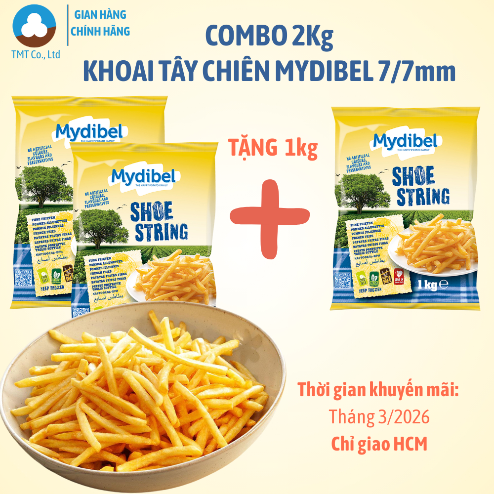 [Tặng thêm 1kg] Combo 2 túi Khoai tây chiên đông lạnh MYDIBEL 1kg/túi, size Shoe String 7/7mm