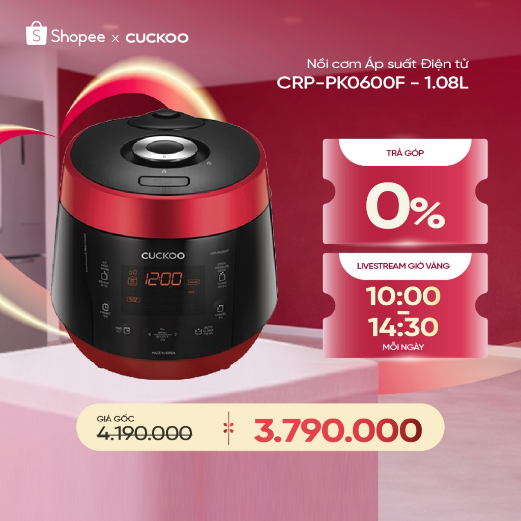 Nồi cơm Áp suất Điện tử Cuckoo CRP-PK0600F 1.08L- Sản xuất Hàn Quốc- Ngôn ngữ Tiếng Anh - Hàng chính