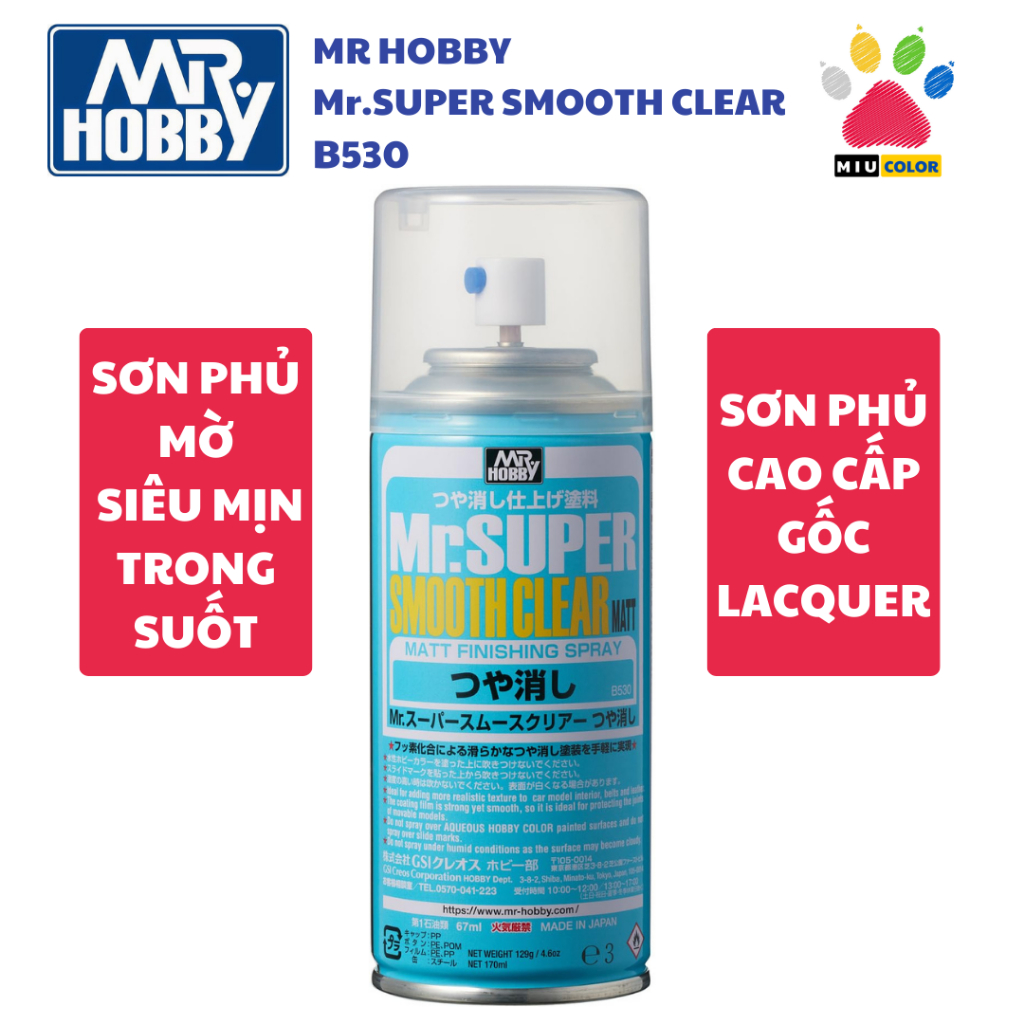 TOPCOAT MR.HOBBY - Mr.SUPER SMOOTH CLEAR - Sơn phủ mờ siêu mịn 170 ml