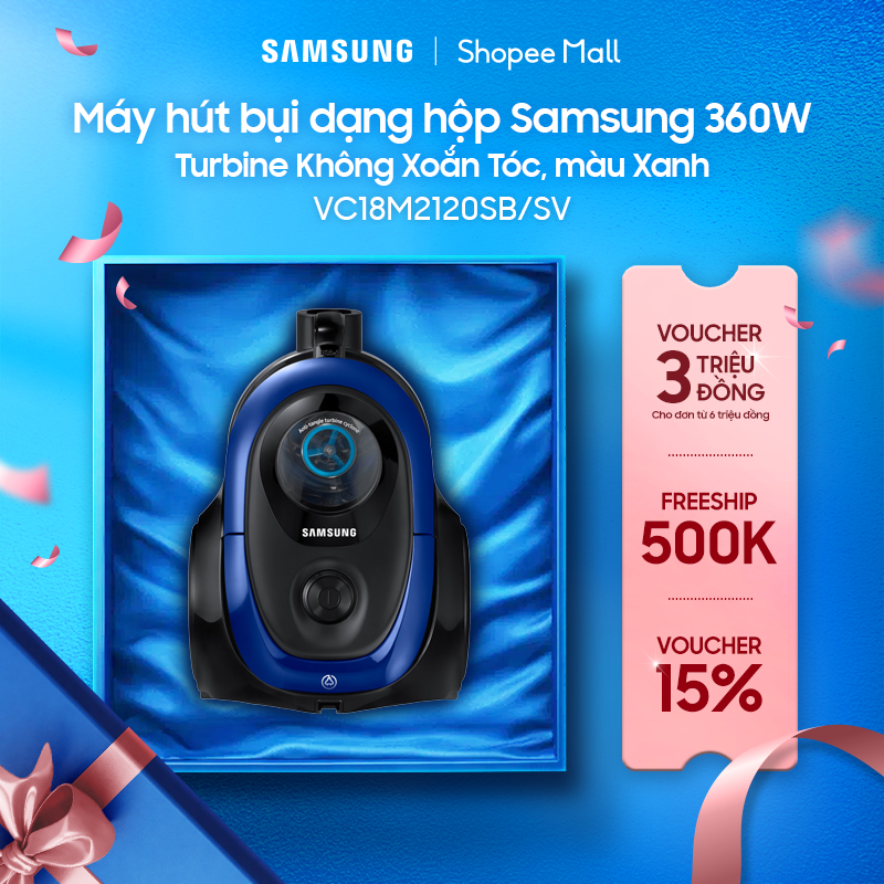 Máy hút bụi dạng hộp Samsung 360W VC18M2120SB/SV - Turbine Không Xoắn Tóc, màu Xanh
