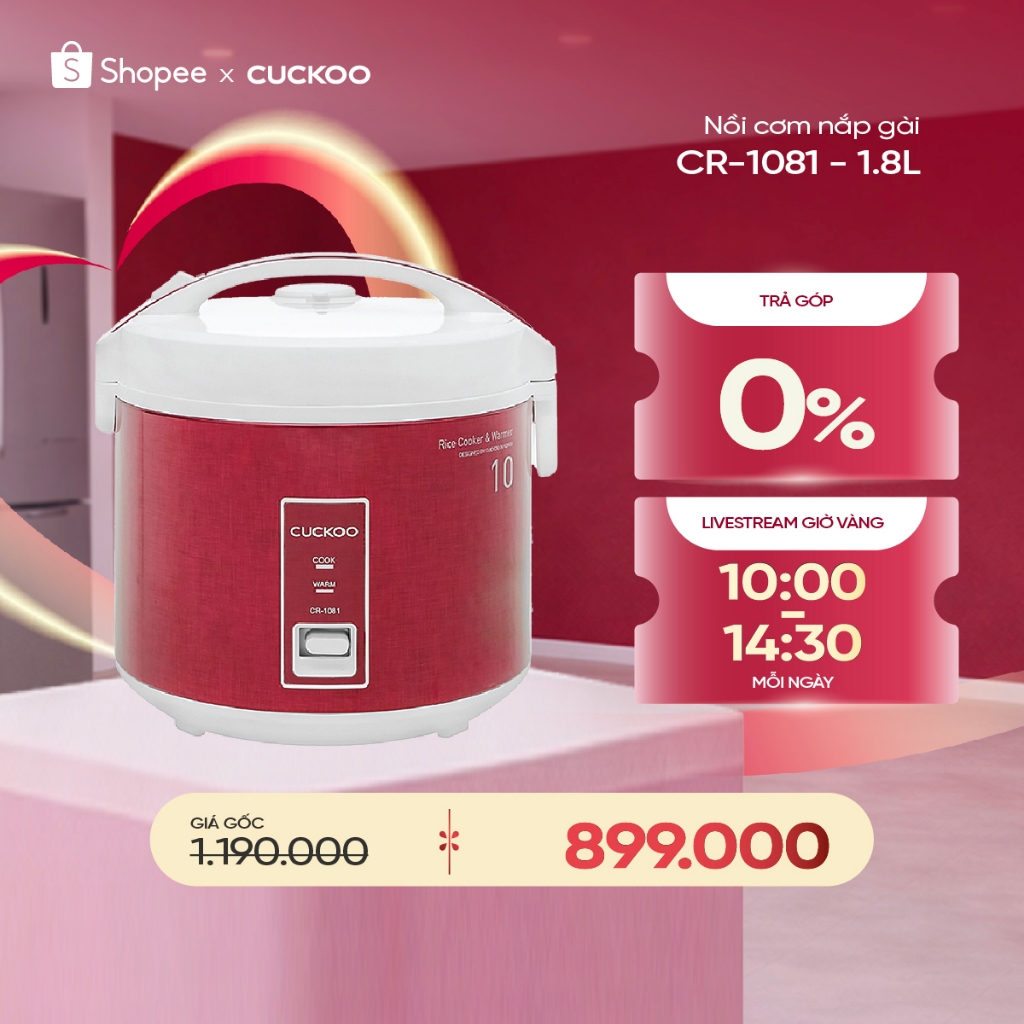 Nồi cơm điện Cuckoo CR-1081, dung tích 1.8 lít, công suất 700W - Lòng nồi chống dính- Chính hãng Cuckoovina