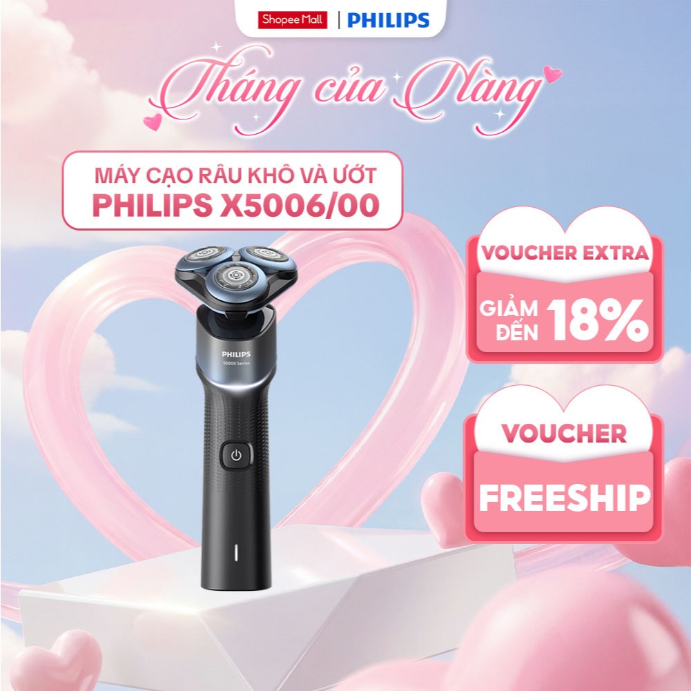 Máy Cạo Râu Khô Và Ướt Philips X5006/00, An Toàn Cho Da, Gọn Nhẹ, Tiện Lợi | Hàng Chính Hãng
