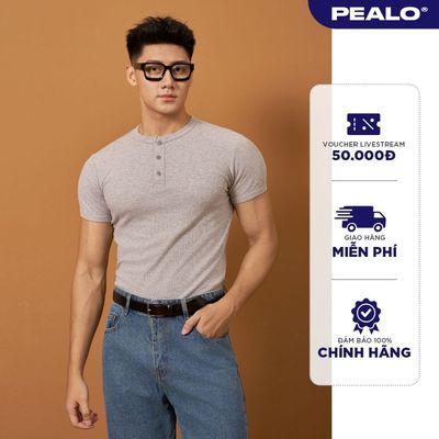 Áo thun gân body PEALO cổ cúc mở nam tính chất liệu thoáng mát SPT4